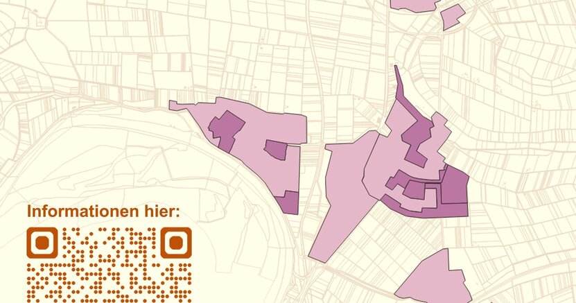 Zu sehen ist ein Plan der Stadt. Für hell hinterlegte Gebiete ist eine verkürzte Planung ohne Wärmenetze vorge-sehen. In dunkel hinterlegen Gebieten wird die Wirtschaftlichkeit von Wärme-netzen weiter geprüft.